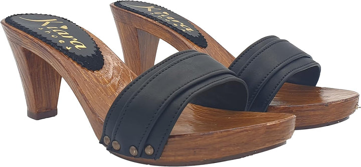 Kiara Shoes Bequemes und leichtes Obermaterial aus Leder für Damen-Clogs – Made in Italy - K5104 P N