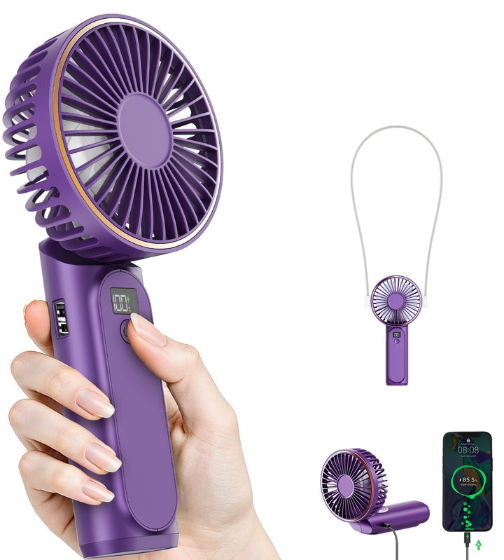 TUNISE Tragbarer Handventilator, Tragbarer Wiederaufladbarer Ventilator, 4000mAh,180° Verstellbar, 6