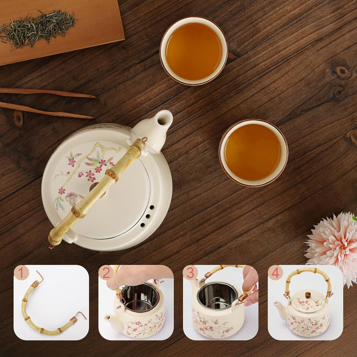 fanquare Teeservice mit Blumenmuster Gelb glasierte Porzellan Teekanne mit Sieb Japanische Teekanne