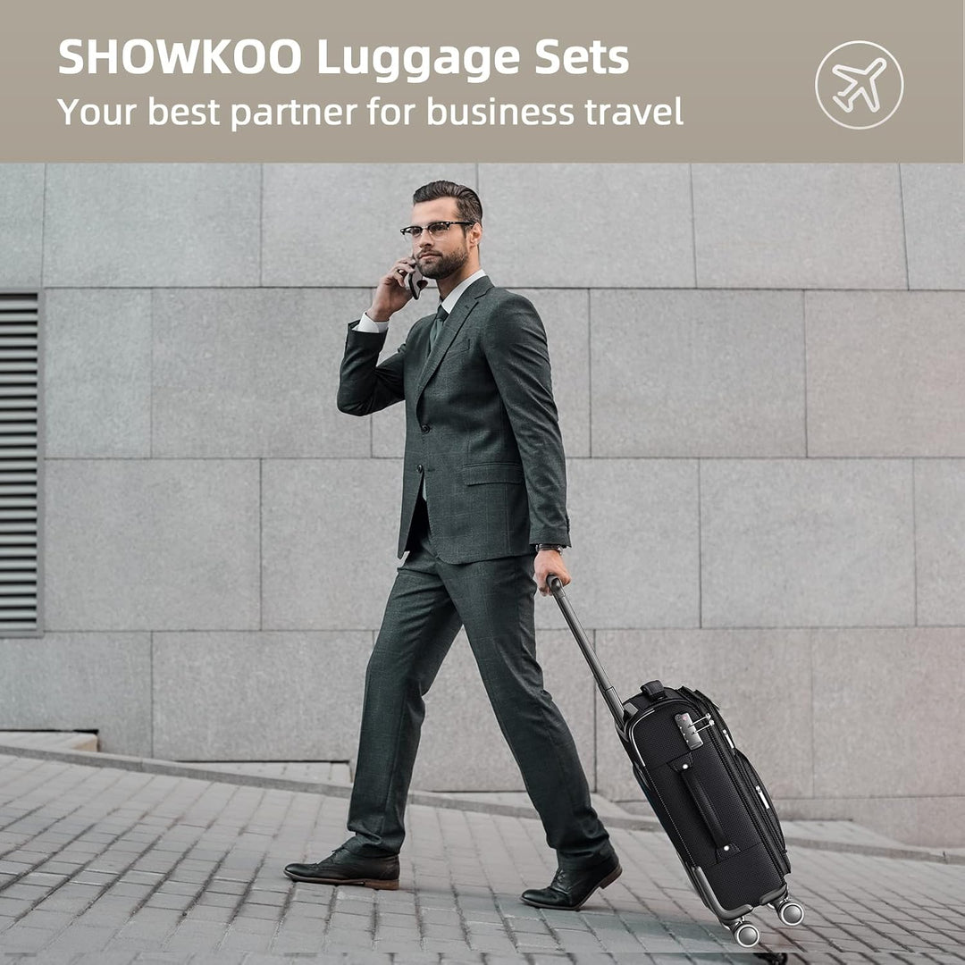 SHOWKOO Kofferset 3 Teilig Stoffkoffer Weichschale Reisekoffer Erweiterbar Leicht Haltbar Trolley Ha