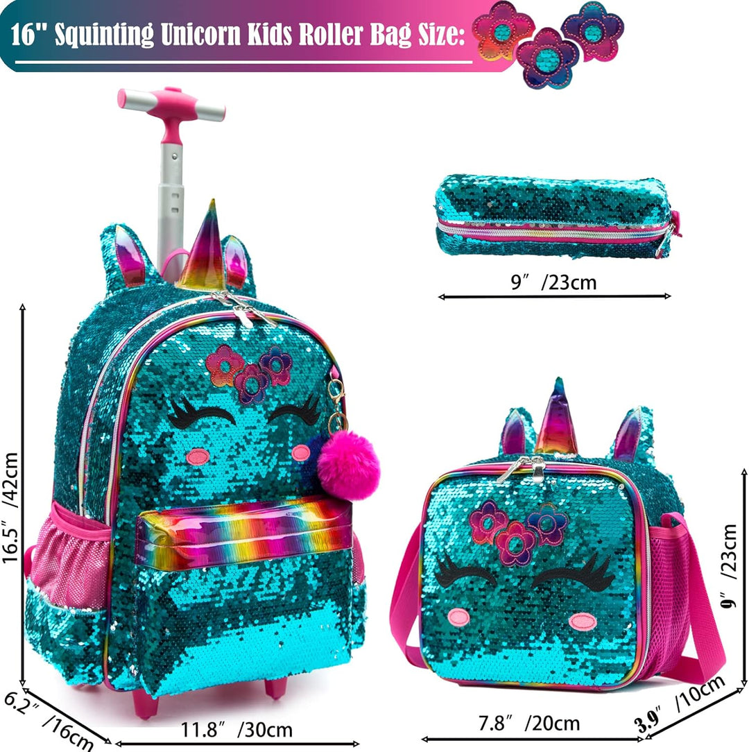 Rucksack Mädchen Schulranzen Trolley Schulrucksack Mädchen Teenager 3PCS Kinder Schultrolley Geeigne