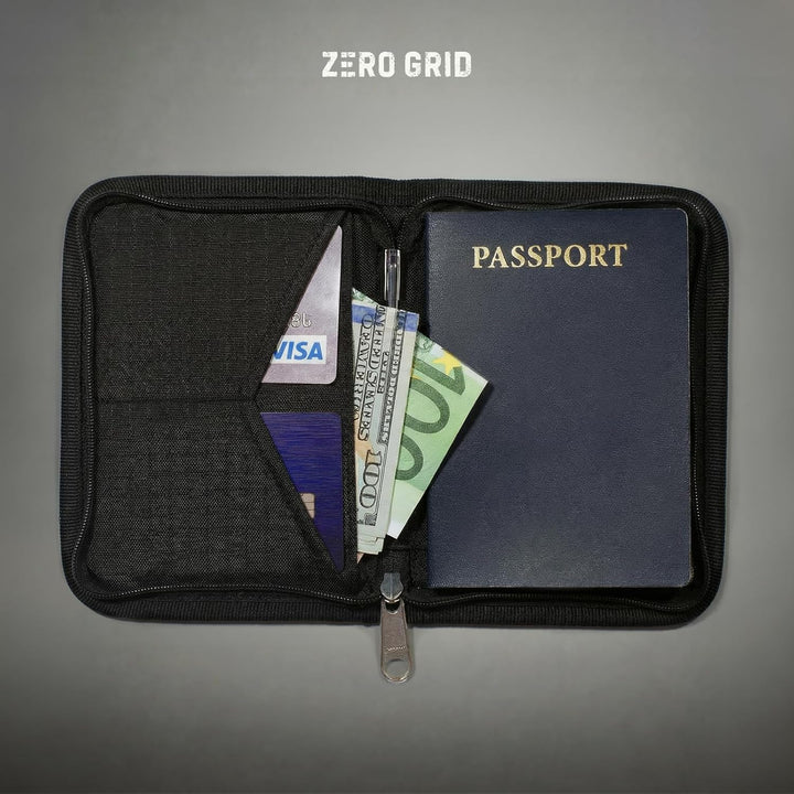 Zero Grid Reisepasshülle – Reisedokumenten-Halter mit RFID-Blockierung Schwarz, Schwarz
