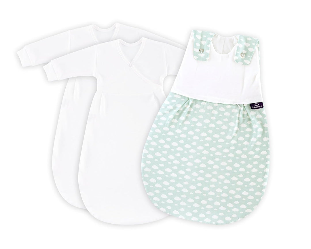 Träumeland S0100657 Babyschlafsack LIEBMICH 3 teilig Set Wolke mint, Grösse 80/86, mehrfarbig