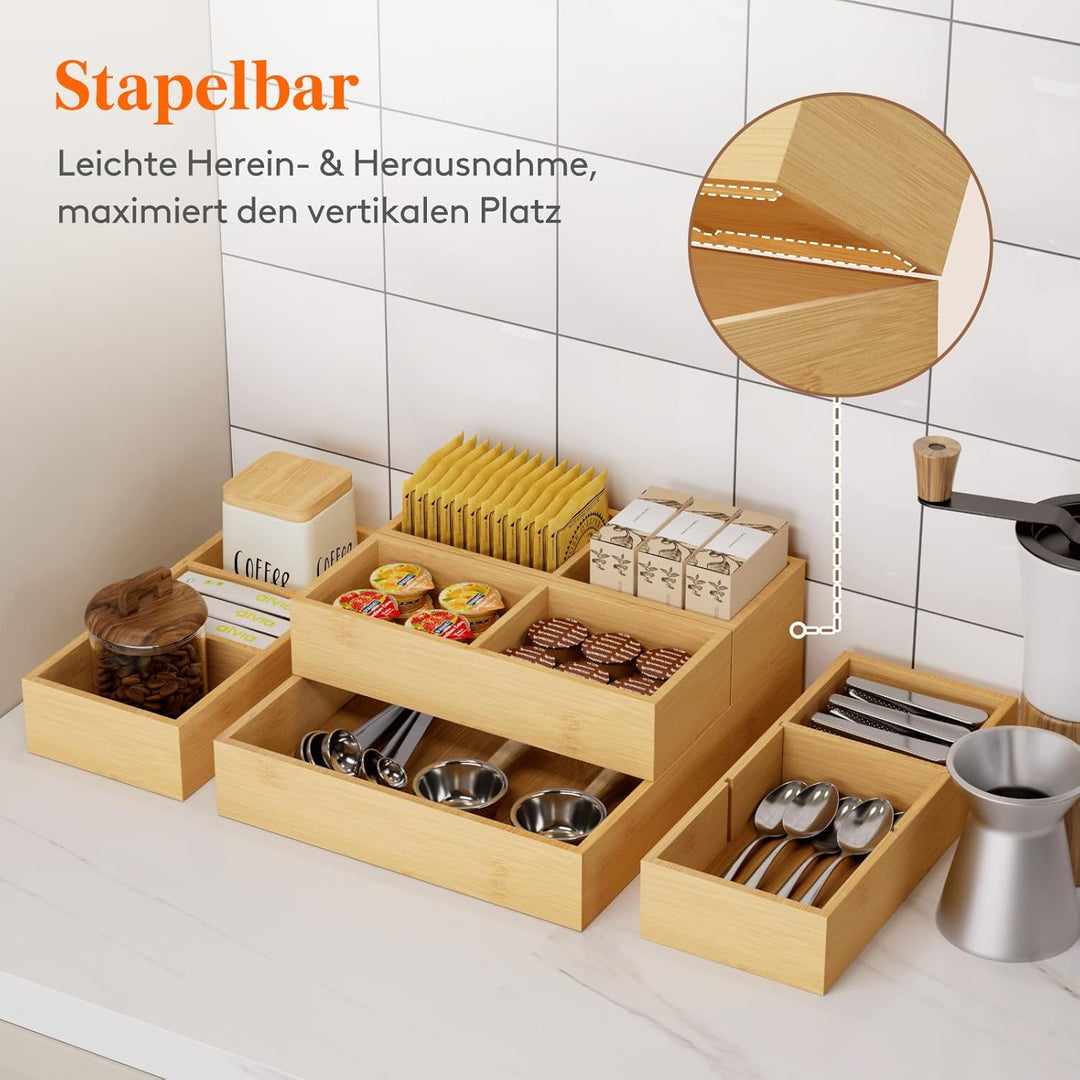 Lifewit 10er-Set Schubladen Organizer mit 6 Einsätzen, Verstellbare Aufbewahrungsbox mit 11 Fächern,