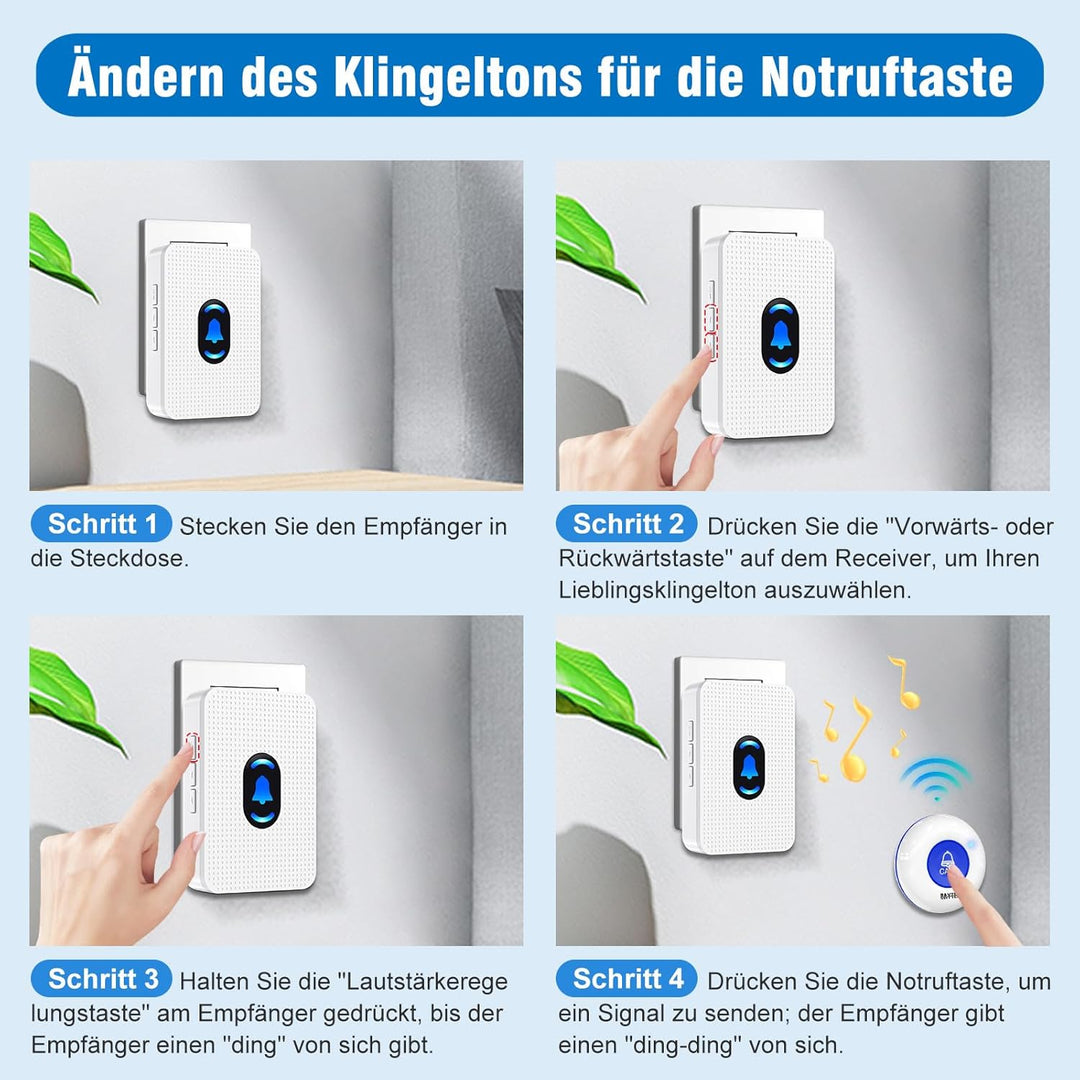Drahtloses Pager-Alarmsystem für Pflegekräfte Notrufknopf für Senioren Hausnotruf SOS-Anruftaste für
