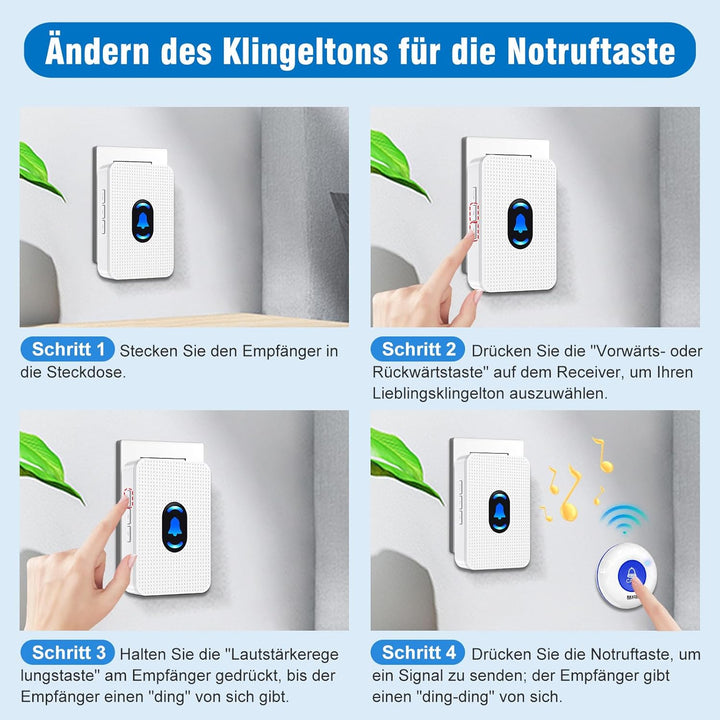 Drahtloses Pager-Alarmsystem für Pflegekräfte Notrufknopf für Senioren Hausnotruf SOS-Anruftaste für