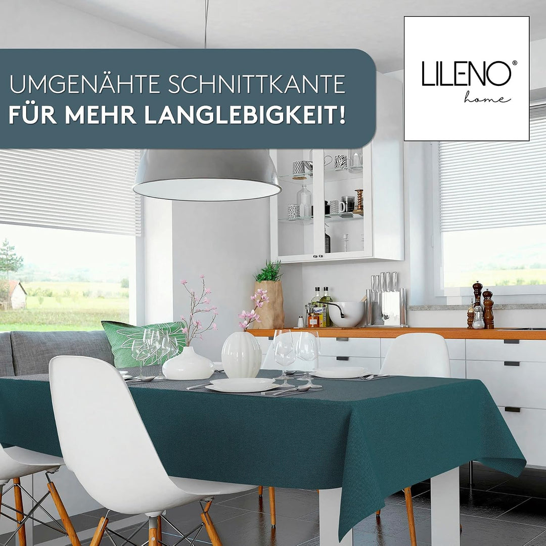 LILENO HOME Tischdecke abwaschbar [130x160cm] in Petrol - Gesäumte Polypropylen Gewebe Tischdecke wa