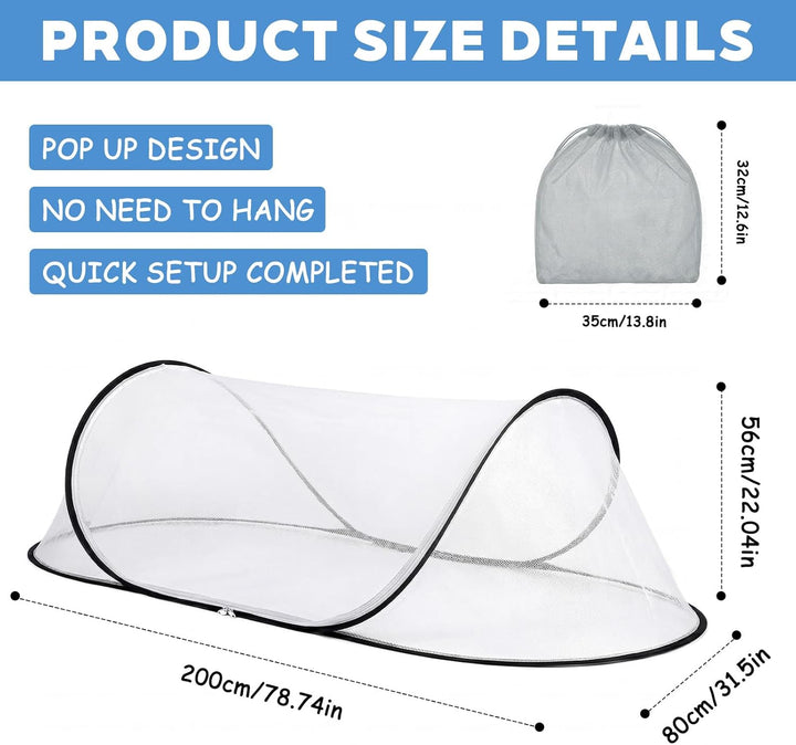 Moskitonetz, 200 x 80 x 56 cm Moskitonetz Reise, Faltbares Pop Up Moskitonetz Bett, Mückennetz Reise