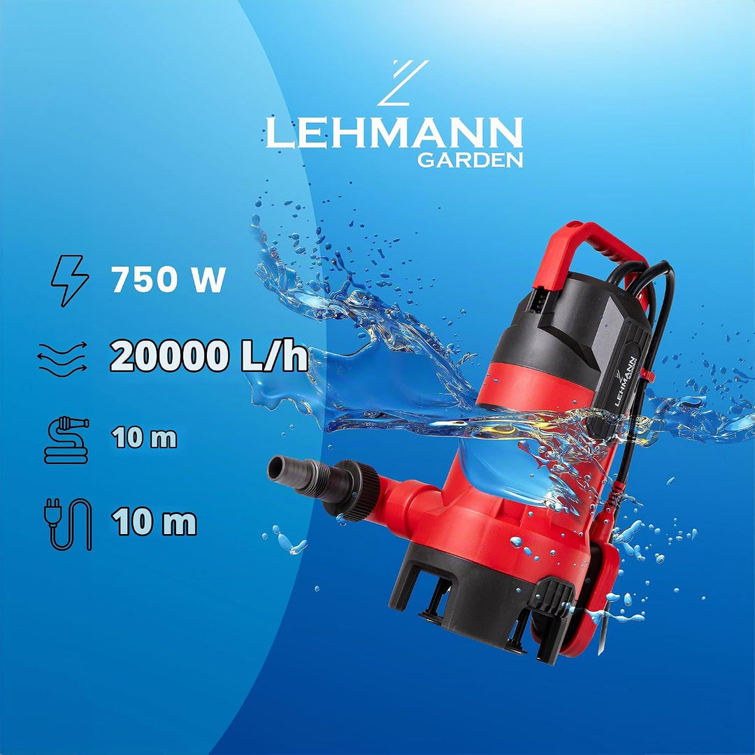 Lehmann Tauchpumpe für Schmutz- und Reinwasser, (750 W, Förderleistung 13.500 l/h, max. Förderhöhe 1