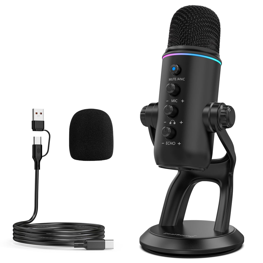 zealsound USB Mikrofon für PC &amp; Smartphone, Plug &amp; Play Podcast Mikrofon mit Rauschunterdrückung, St