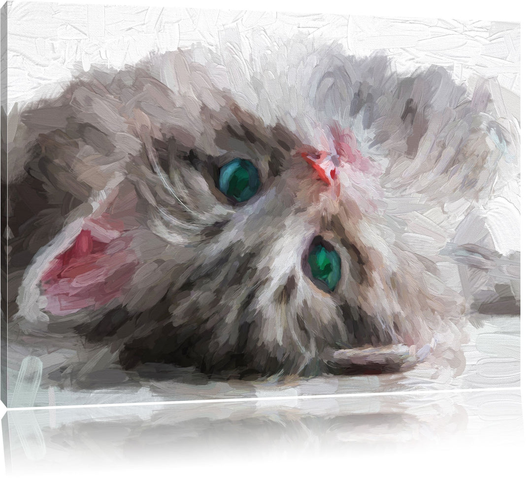 Pixxprint Süsses Katzenbaby als Leinwandbild/Grösse: 100x70 cm/Wandbild/Kunstdruck/fertig bespannt,