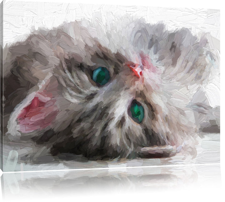 Pixxprint Süsses Katzenbaby als Leinwandbild/Grösse: 100x70 cm/Wandbild/Kunstdruck/fertig bespannt,