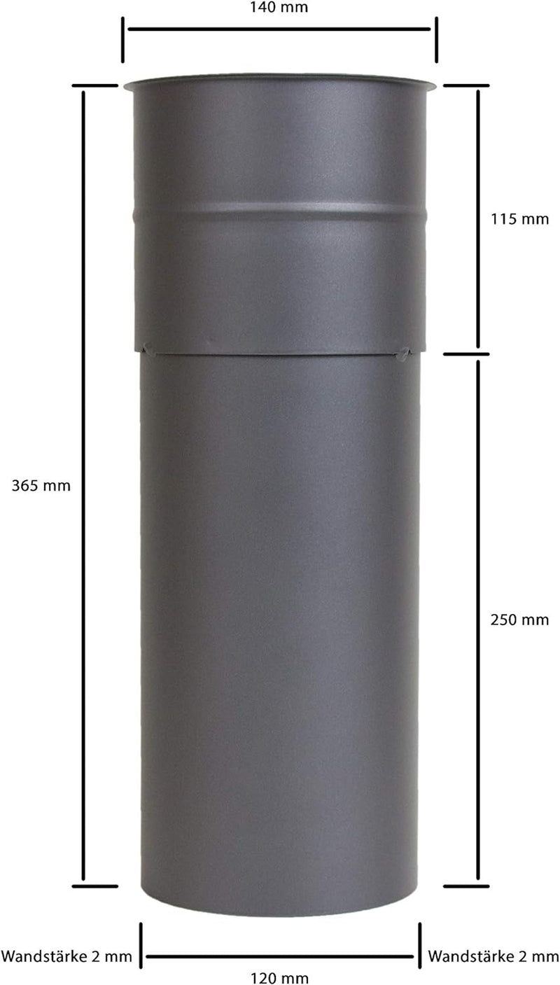 LANZZAS Ofenrohr Wandfutter/Mauermuffe mit 250 mm Rohrverlängerung - für den Durchmesser Ø 120 mm -