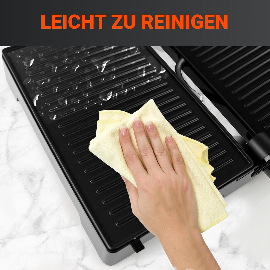 Kontaktgrill 1000W, Panini Grill & Sandwich Maker, geöffneter 180° Tischgrill, Grillfläche 23x15 cm