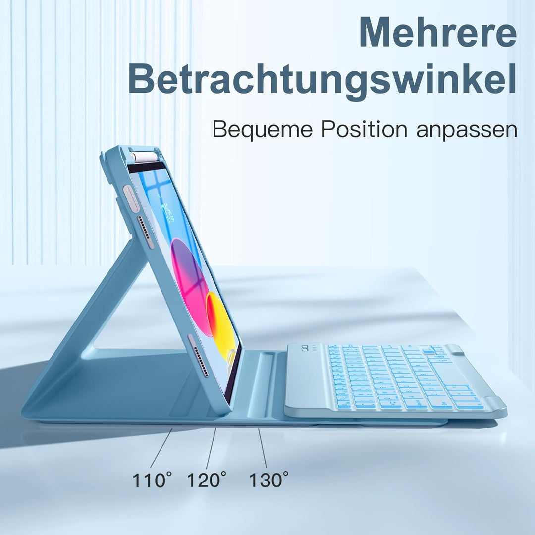 Vobafe Hülle mit Tastatur für iPad A16 11/10 Generation (2025/2022, 11/10.9 Zoll)- 7 Farben Beleucht