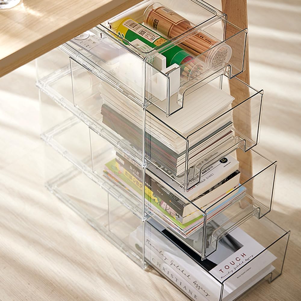 2pcs Stapelbarer Schminktisch Organizer, Grosser Schubladenbox aus Acryl, Kühlschrank-Aufbewahrungsb
