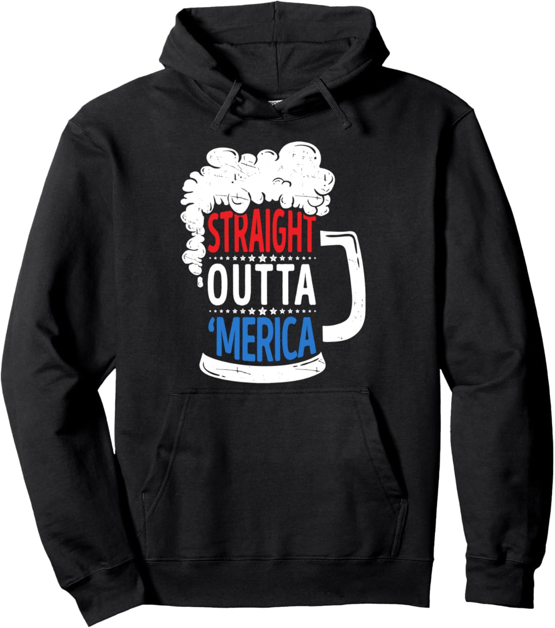 Beer Straight Outta Merica 4th of July Men Women Vintage Pullover Hoodie