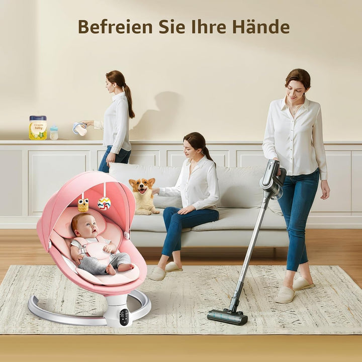 Babywippe Elektrisc mit Fernbedienung & Bluetooth,Elektrische Babywippe mit 5 Schaukelstufen, Elektr