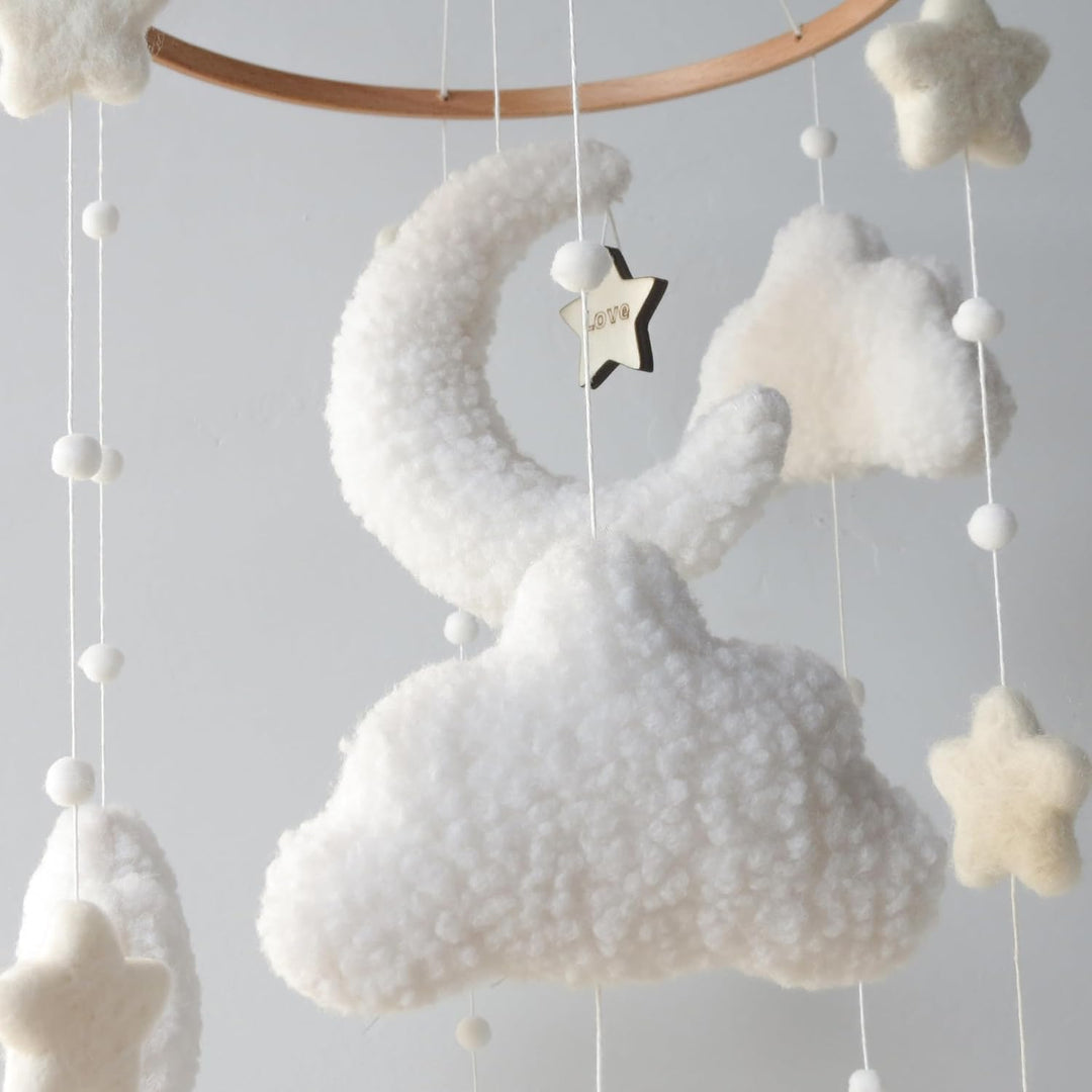 Weiss Wolken Mond Sterne Mobiles Baby, Babybett Mobile Hölz, Windspiele Baby Mobile Wickeltisch Anhä
