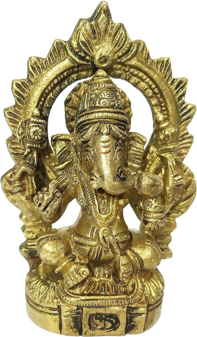 Purpledip Idol Ganesha in Mandap aus Messing mit Om-Inschrift (12172)