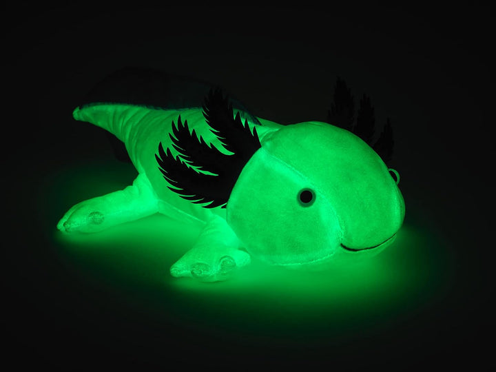 Original Uni-Toys - Axolotl (hellblau) - Leuchtet im Dunkeln (fluoreszierender Plüsch) - 32 cm (Läng