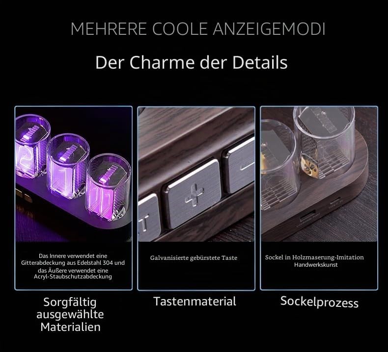 Vollfarbige RGB-Nixie-Röhrenuhr, Nachttischuhr, Umgebungslicht-Dekoration, spezieller digitaler Kale