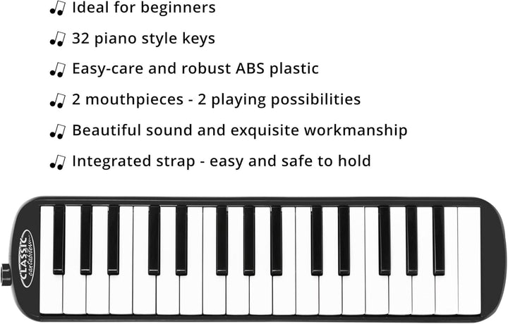 Classic Cantabile FML-32 BK Melodica - Blasharmonika mit 32 Tasten - Tonumfang: f - c³ - Booklet mit