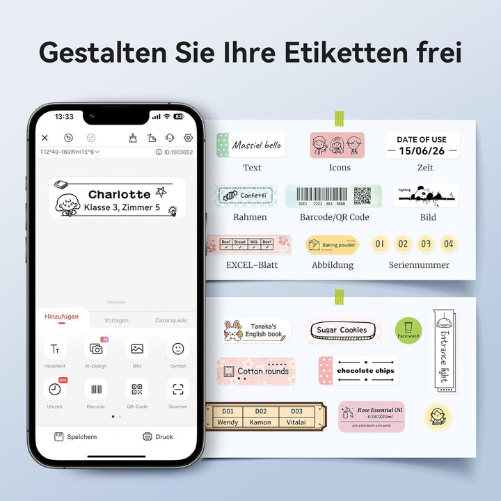 NIIMBOT Etiketten Selbstklebender Etikettenband für D11 D110 D101 Etikettendrucker, 12 x 30mm 210 Et