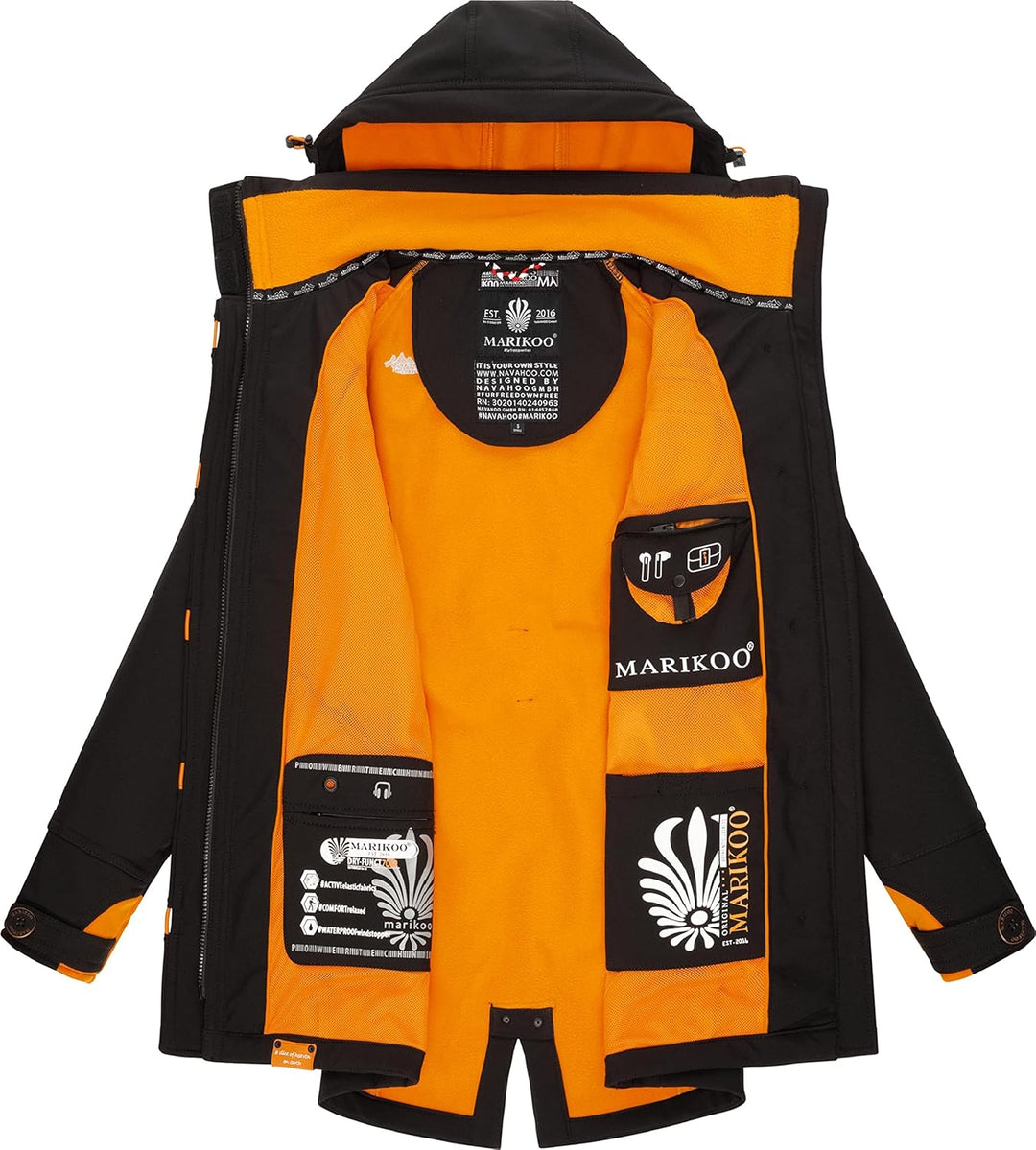 MARIKOO Damen Outdoor Parka Kurzmantel Outdoor Mantel wasserdicht mit Kapuze Soulinaa XS Schwarz, XS