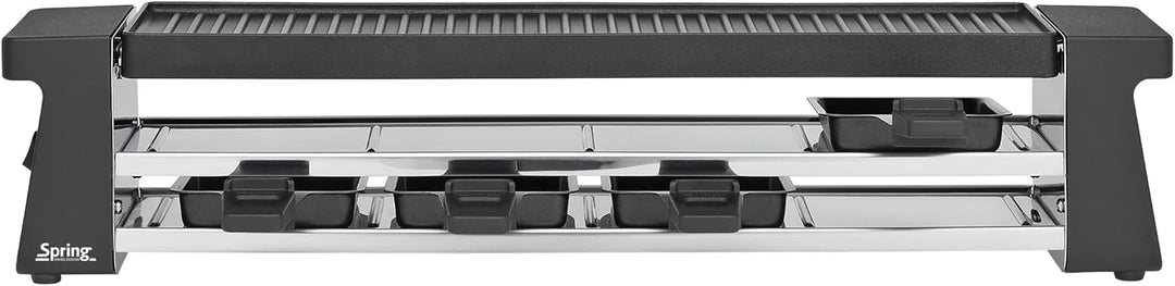 Spring Raclette 4 Personen COMPACT Schwarz, Tischgrill elektrisch, Antihaftbeschichtete Alu-Grillpla