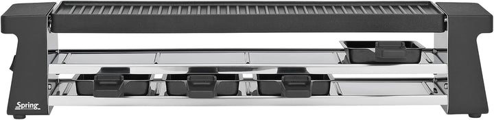 Spring Raclette 4 Personen COMPACT Schwarz, Tischgrill elektrisch, Antihaftbeschichtete Alu-Grillpla