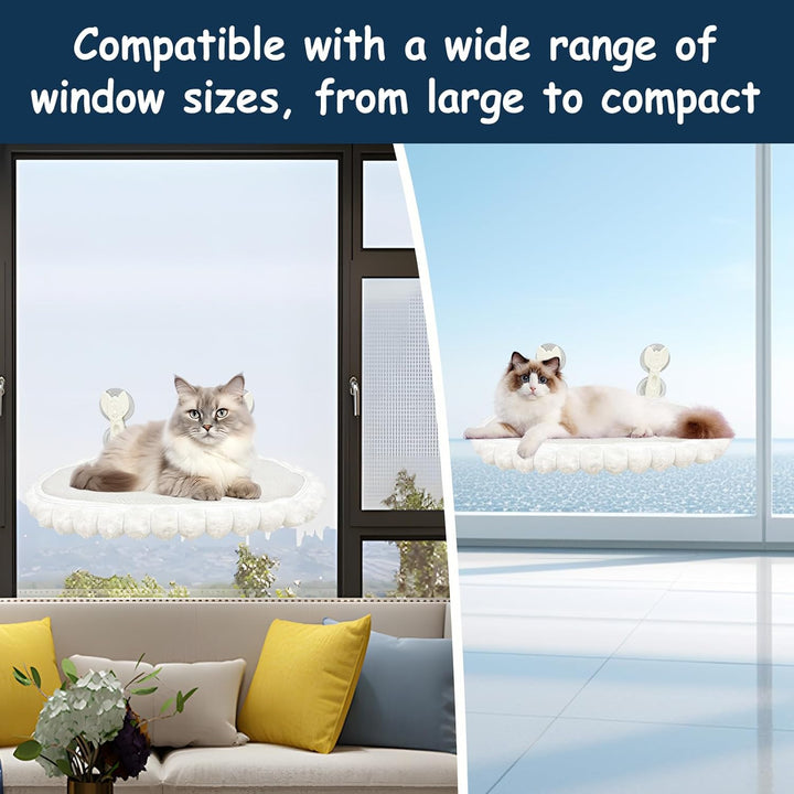 Katzen Fenster Hängematte - Weiches Kaninchenfell-Imitat, Faltbar & Abnehmbar, Robuster Metallrahmen