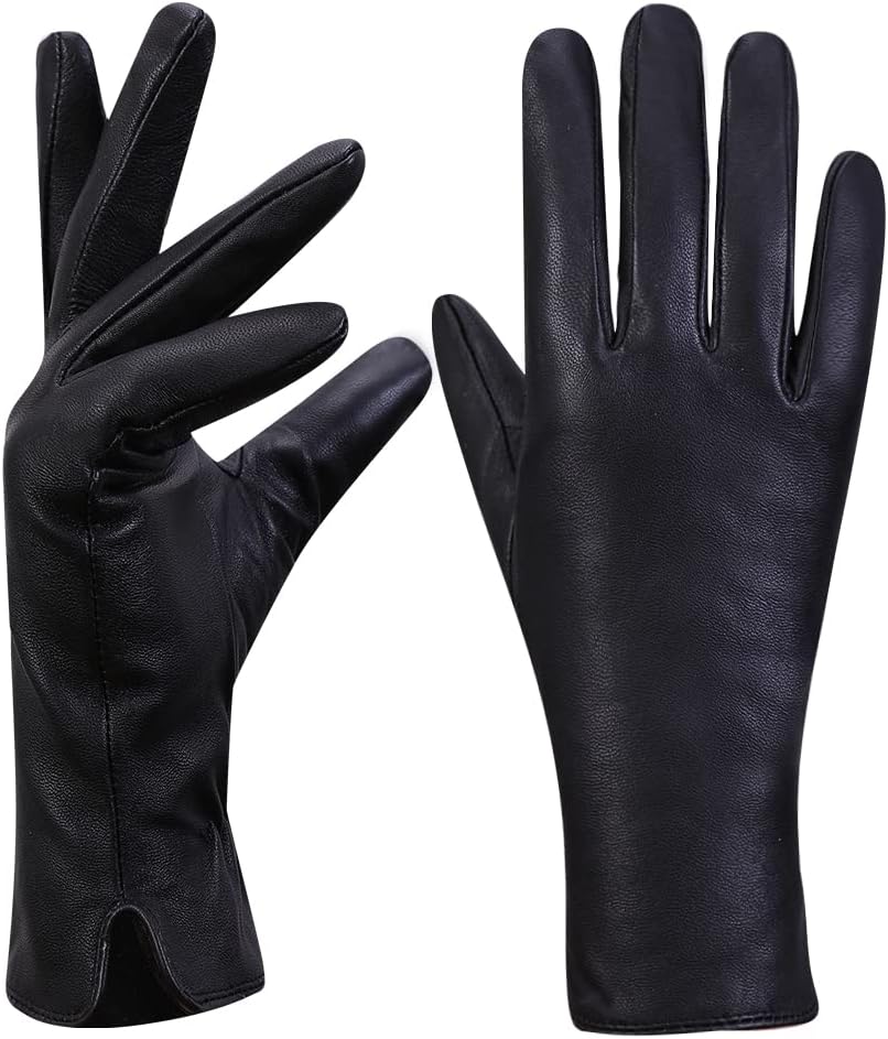 MGGMOKAY Damen Lederhandschuhe Kaschmir gefüttert L Schwarz(Thouchscreen), L Schwarz(Thouchscreen)