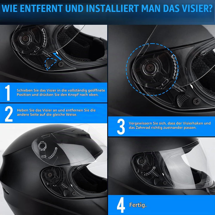 Favoto Motorradhelm Integralhelme für Erwachsene Vollvisierhelm Mopedhelm für Herren Damen Atmungsak