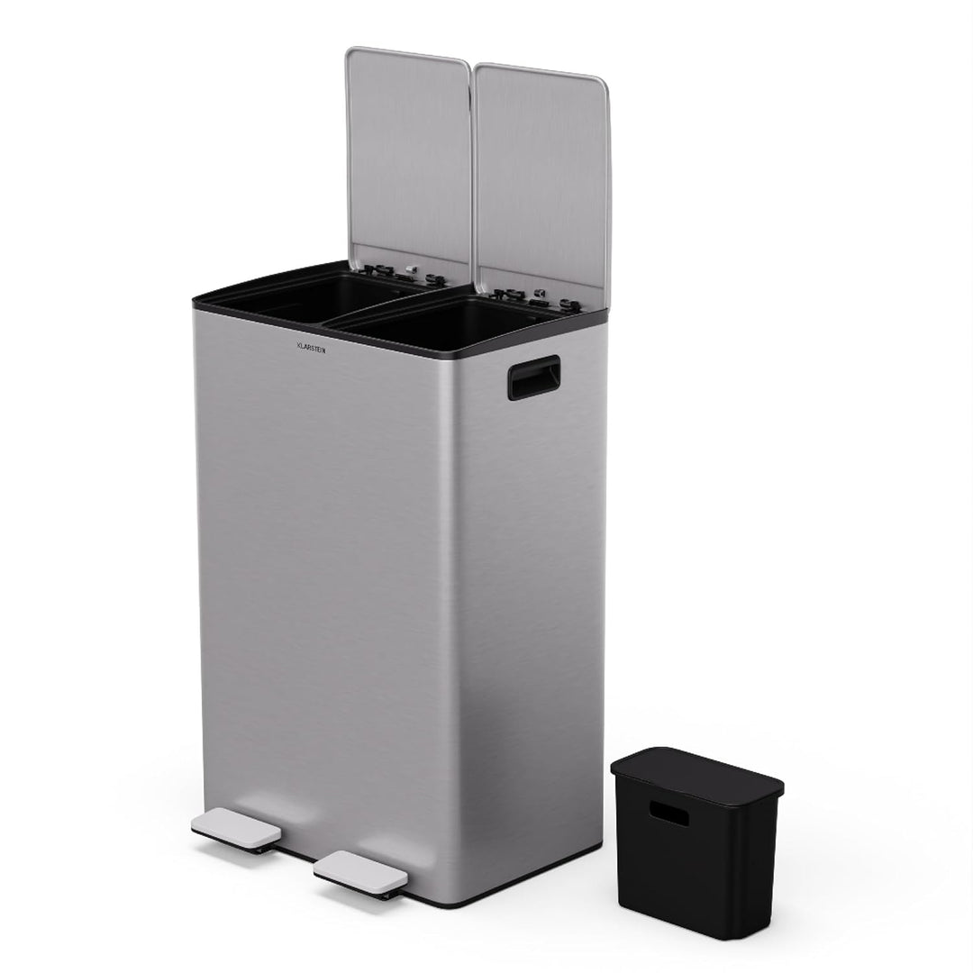 Klarstein EcoVista Mülleimer - 60L Abfalleimer mit 2 Fächern & 3L Kompostbehälter, Soft-Close, Edels