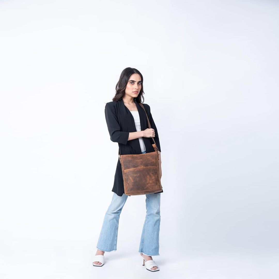 LEABAGS Leder Handtasche Damen I Premium Echtleder Umhängetasche I Schultertasche I Damentasche I Tr