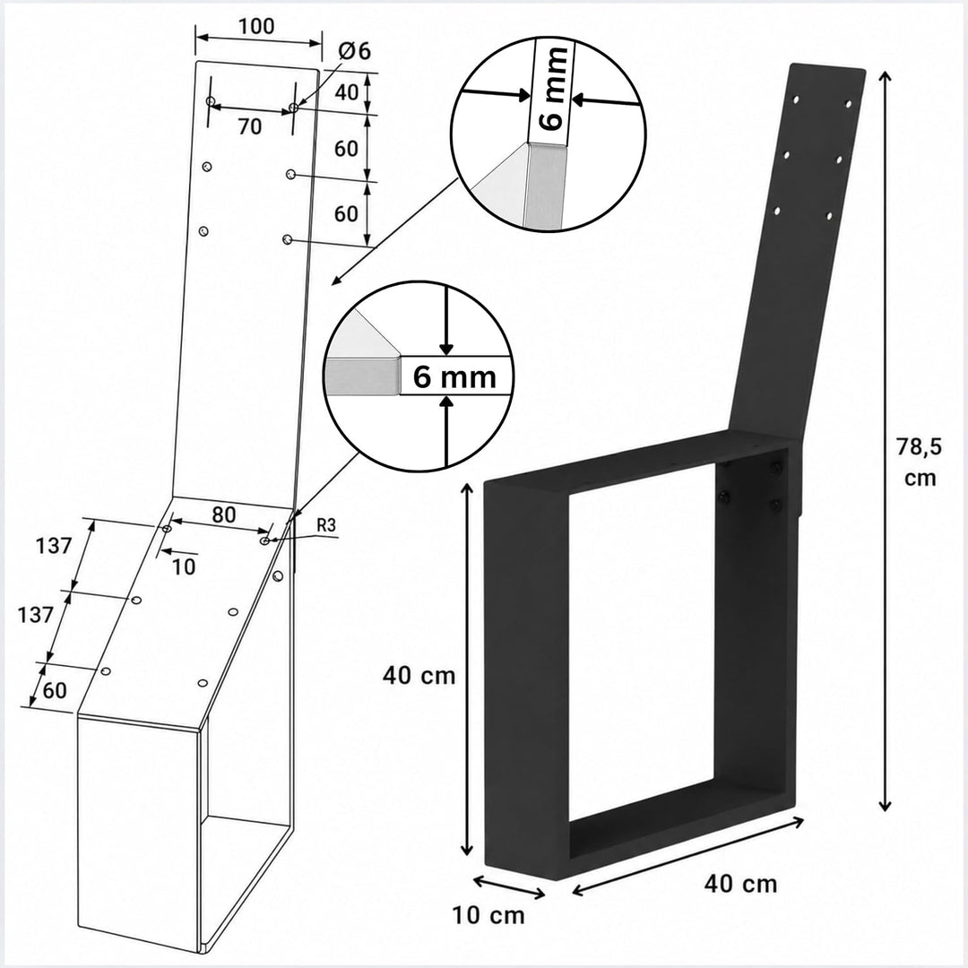 DanDiBo 2X Bankbeine Metall Schwarz mit Lehne Set Massiv DIY Bank Füsse 96478 Sitzgestell für Garten