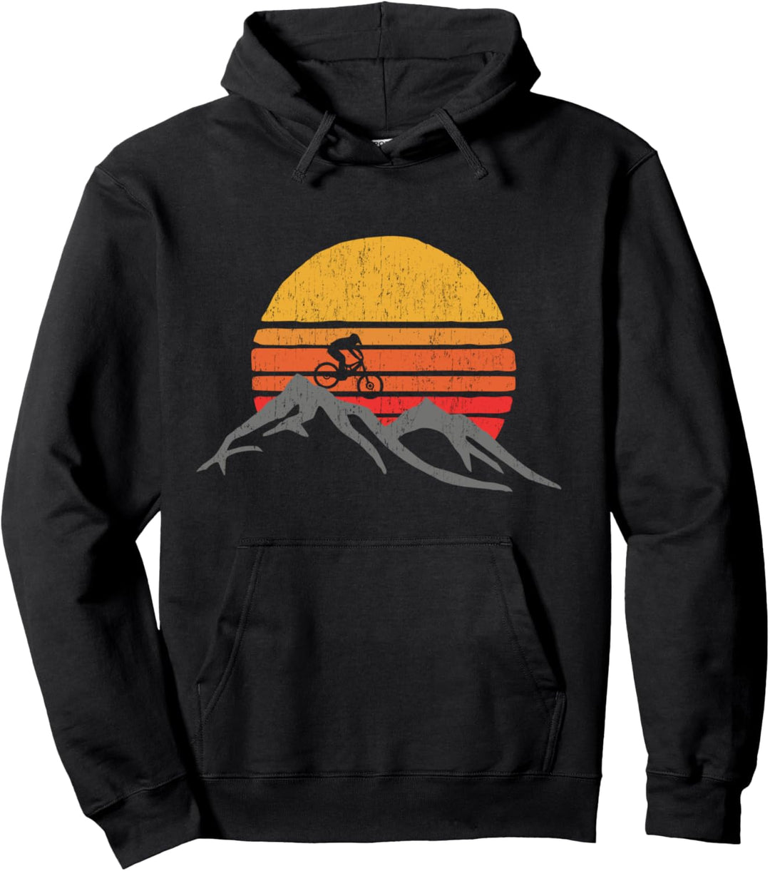 Mountain Bike Vintage Sunset Design Graphic Pullover Hoodie