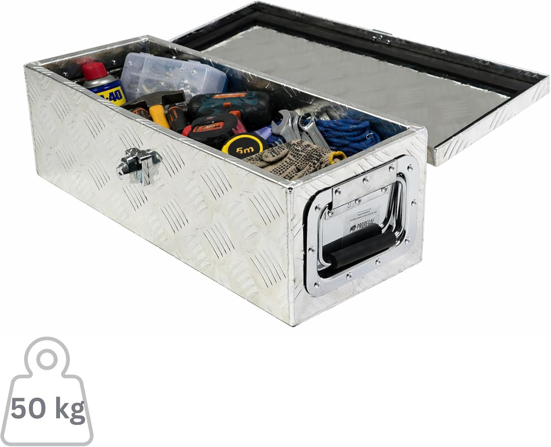 PROREGAL Deichselbox TITAN Anhängerbox für PKW Anhänger Alubox abschliessbar mit Deckel & 2 Schlüsse