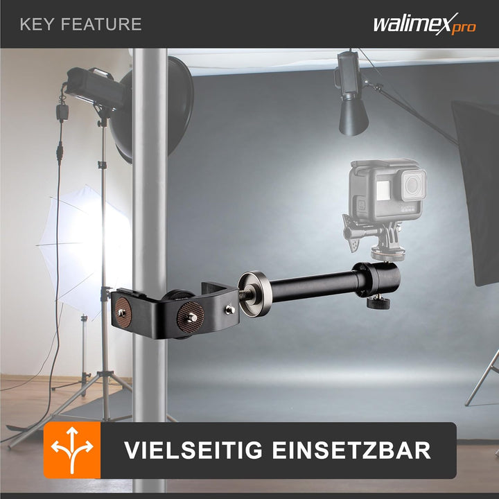 Walimex pro KX-20 Stativ Klemme – Klemmstativ, Blitzklemme, Aluminium, mit ausziehbarer Mittelsäule