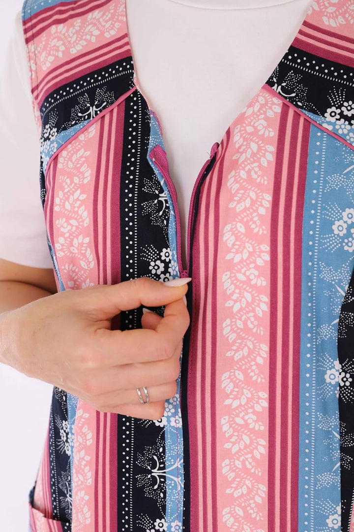 Reissverschluss Kittel RV Hauskleid Baumwolle Schürze Kochschürze, 38 Lila