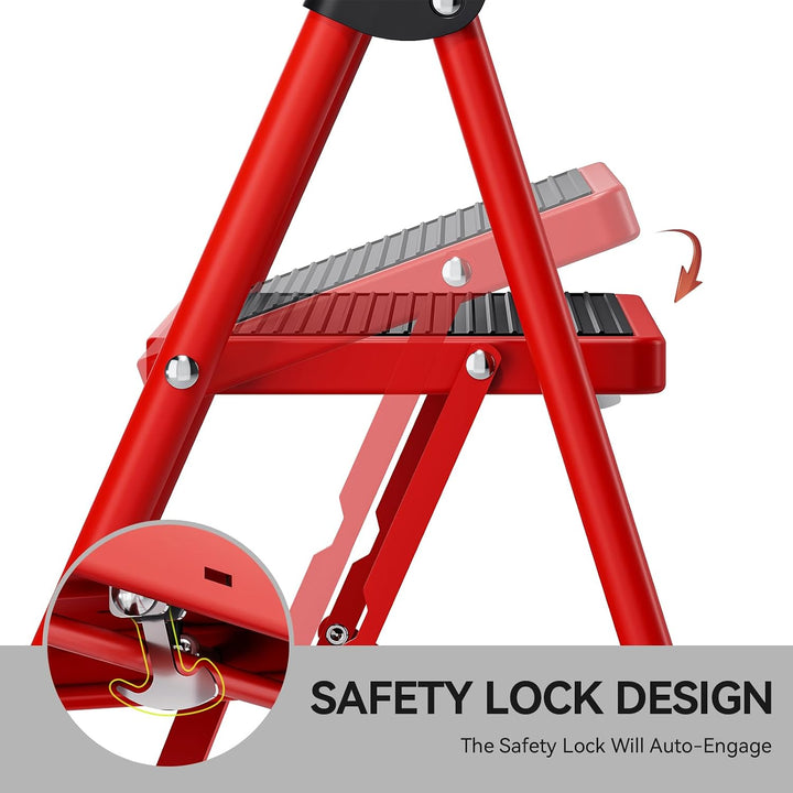 KINGRACK Stufen Leiter, Klappleiter mit Anti-Rutsch und breitem Pedal, Kleine Leiter mit Griff, Robu