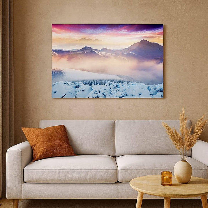 Bilder auf Leinwand Berge Schnee Winter Leinwandbild mit Rahmen 70x50cm Wandbilder Dekoration Wohnzi