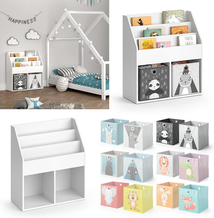 Vicco Kinderregal Luigi, Weiss, 72 x 79 cm mit 2 Faltboxen Opt.5, zur Aufbewahrung von Büchern und S