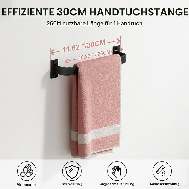 SAYAYO Handtuchhalter Schwarz 30cm Handtuchhalter Wand Bohren Handtuchstange Gästehandtuchhalter Dus