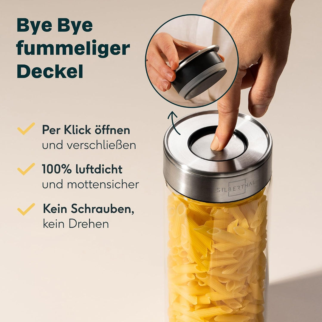 SILBERTHAL Vorratsdosen Glas mit Deckel 1300 ml - Vorratsgläser mottensicher für luftdichte & auslau