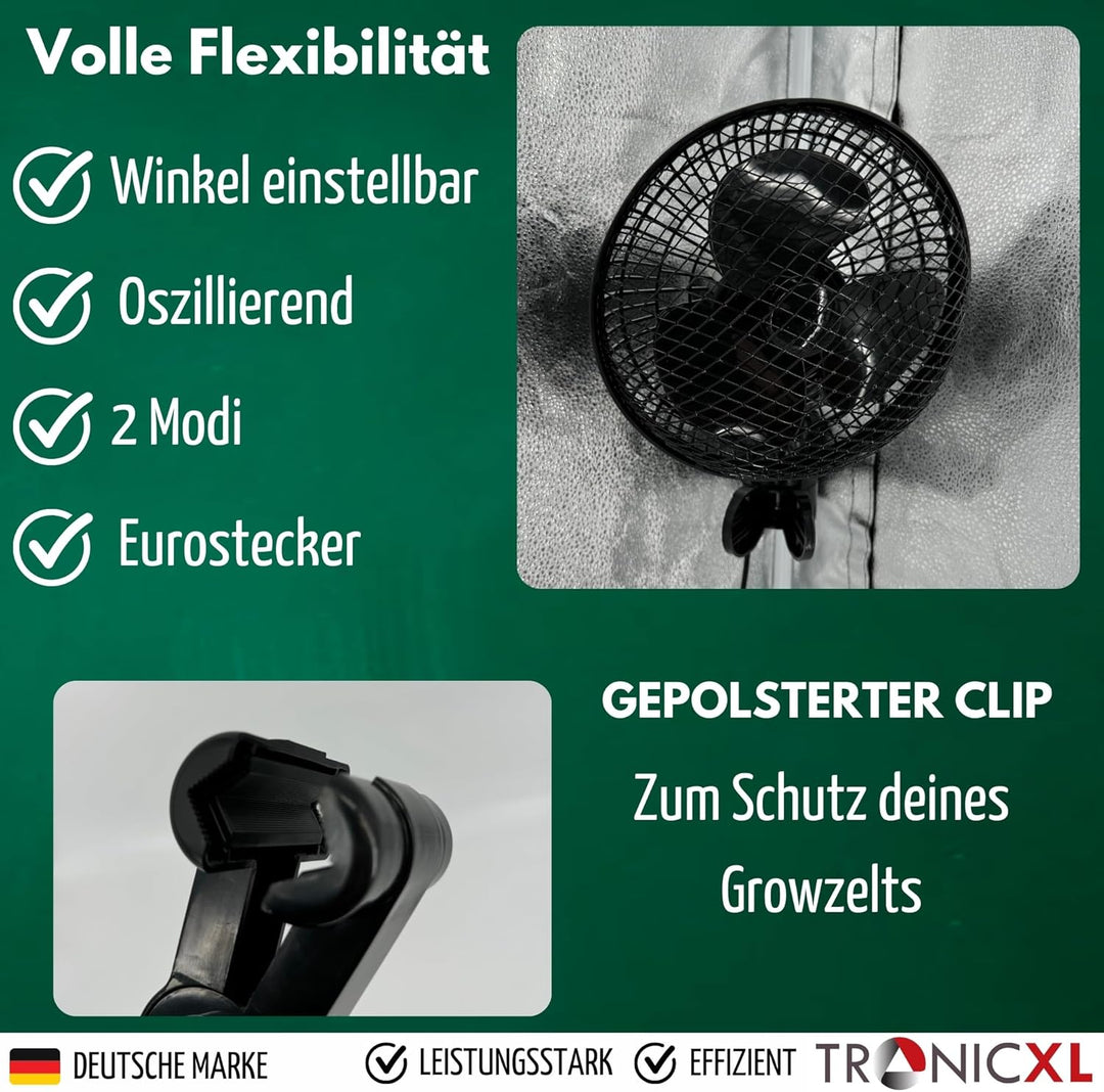 Premium Oszillierender Grow Clip Ventilator oszillierend I Extra gross I kompatibel mit Growbox für