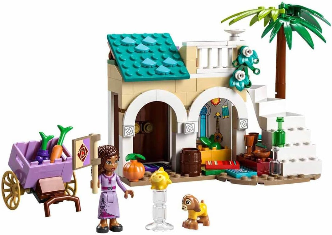 LEGO 43223 Disney Wish Asha in der Stadt Rosas, Wish-Film-Set mit Marktplatz, Asha-Minipuppe, Valent