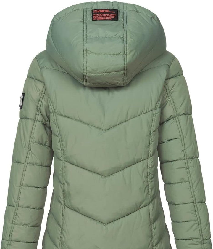 Sublevel Damen Jacke Steppmantel LSL-412 mit gefütterter Kapuze L agave green, L agave green