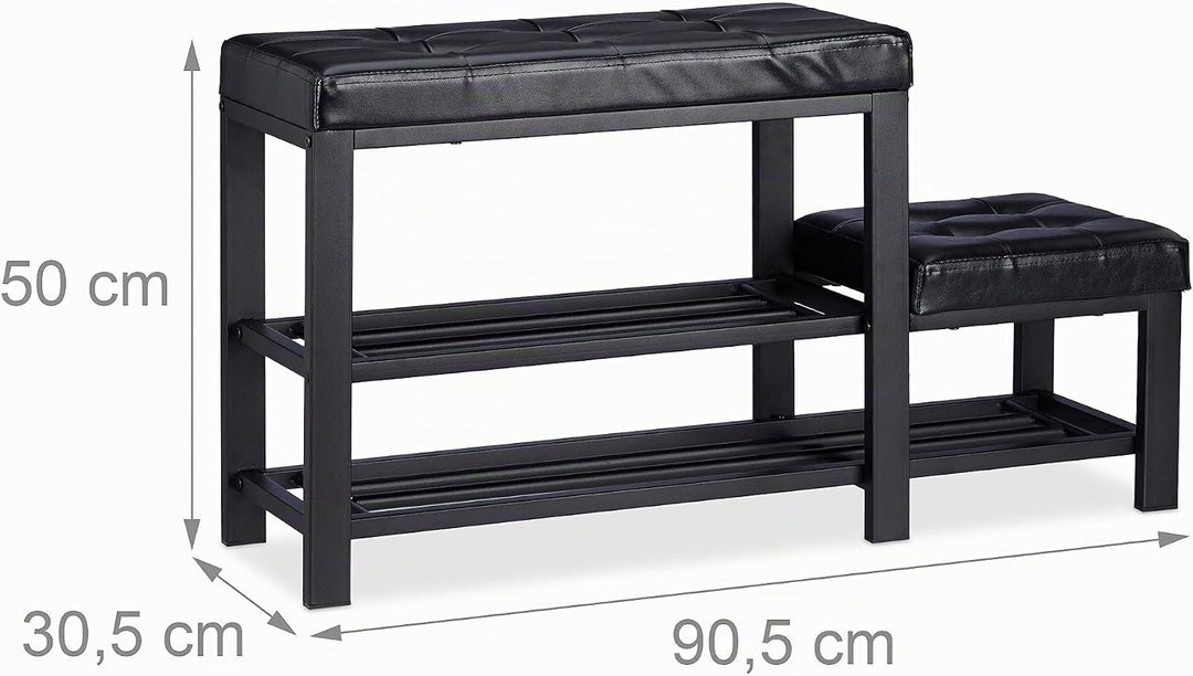 Relaxdays Schuhbank mit Fussschemel, bequeme Sitzpolsterung, 2 Ebenen, Schuhregal für Kinder, 50 x 3
